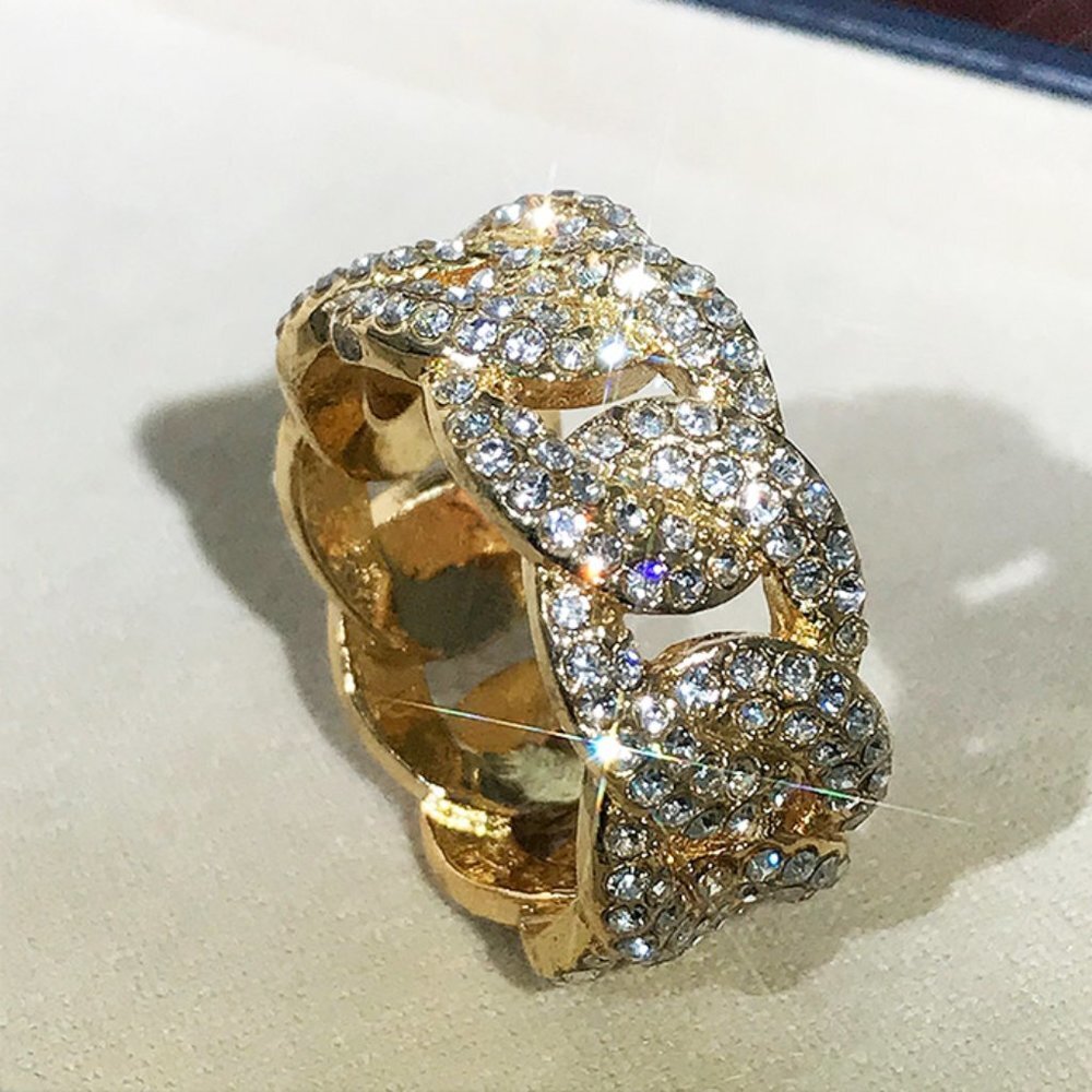 🌸Crystal Zircon Hip Hop Iced Out 18K Gold Plated Mens Diamond Ring, UNVN12381 - Picture 3 of 10